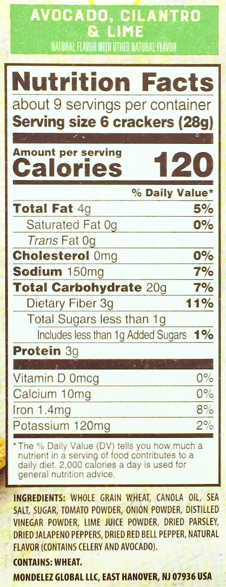 나비스코 Nabisco Non-GMO 트리스킷 아보카도 실란트로 & 라임 통곡물 크래커 240g