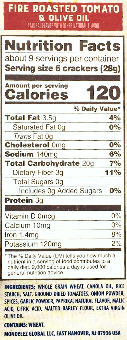 나비스코 Nabisco Non-GMO 트리스킷 파이어 로스티드 토마토 & 올리브 오일 통곡물 크래커 240g