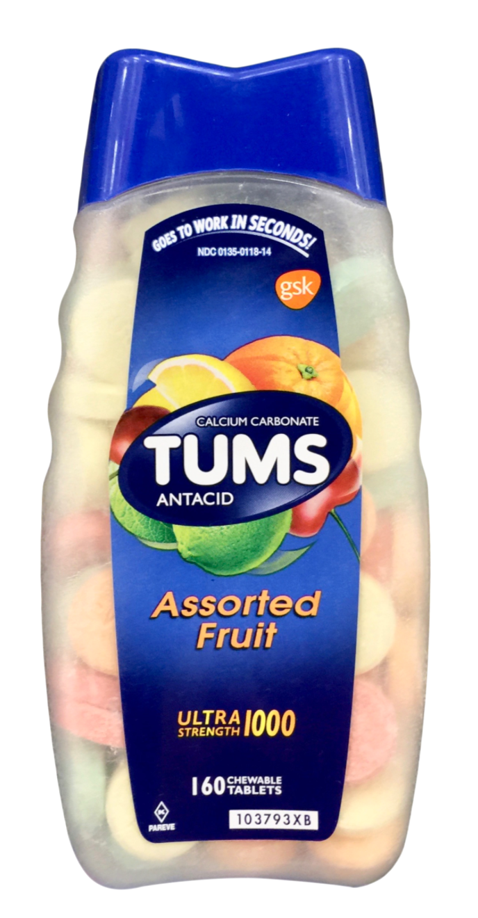 12+ 글락소스미스클라인 GSK 텀스 탄산칼슘 1000mg 위산중화 츄어블 과일맛 160정