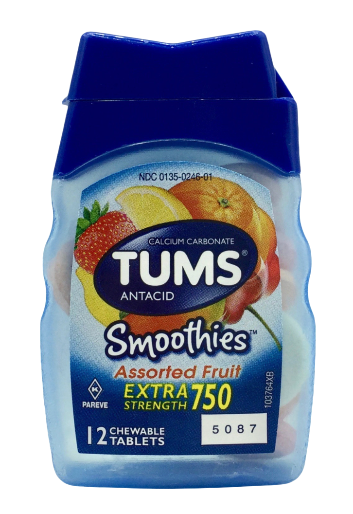 12+ 글락소스미스클라인 GSK 텀스 탄산칼슘 750mg 위산중화 츄어블 스무디 휴대용 12정