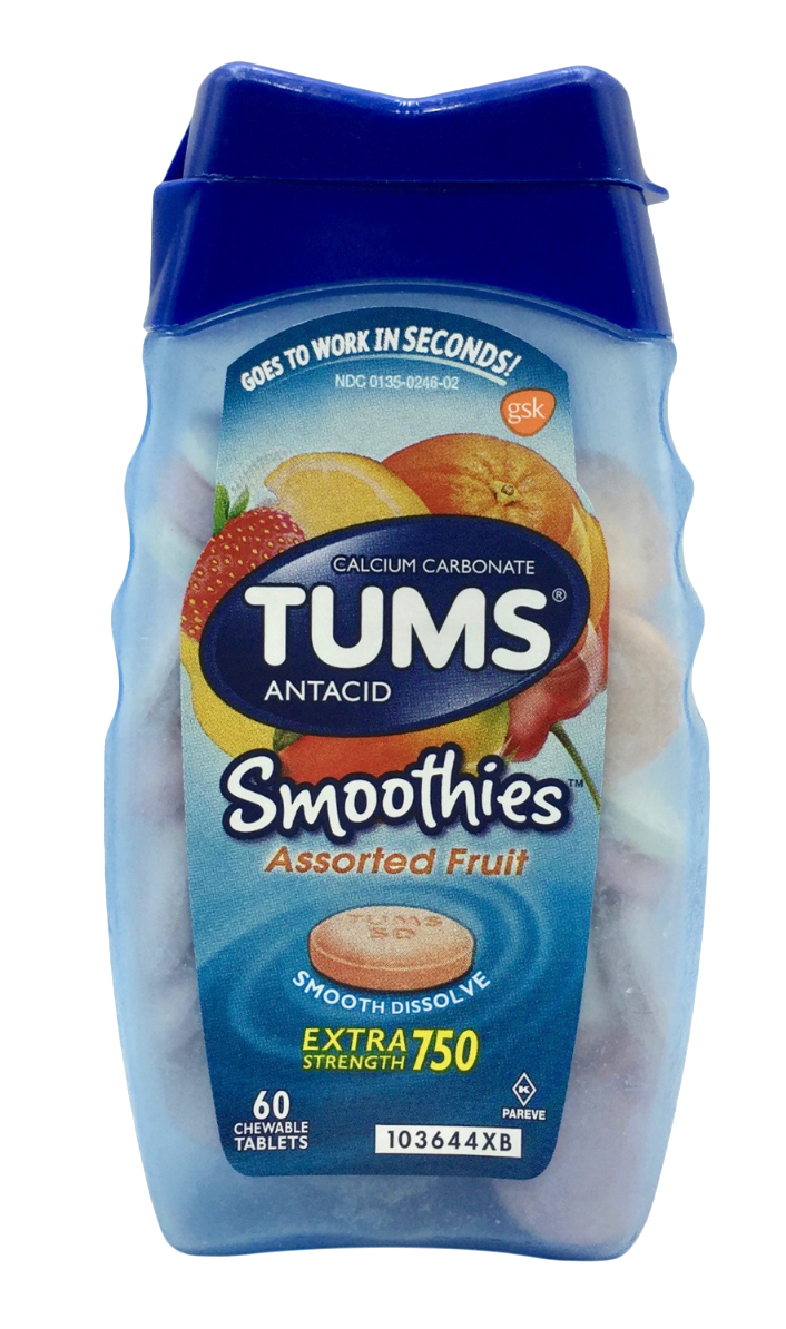 12+ 글락소스미스클라인 GSK 텀스 탄산칼슘 750mg 위산중화 츄어블 스무디 과일맛 60정