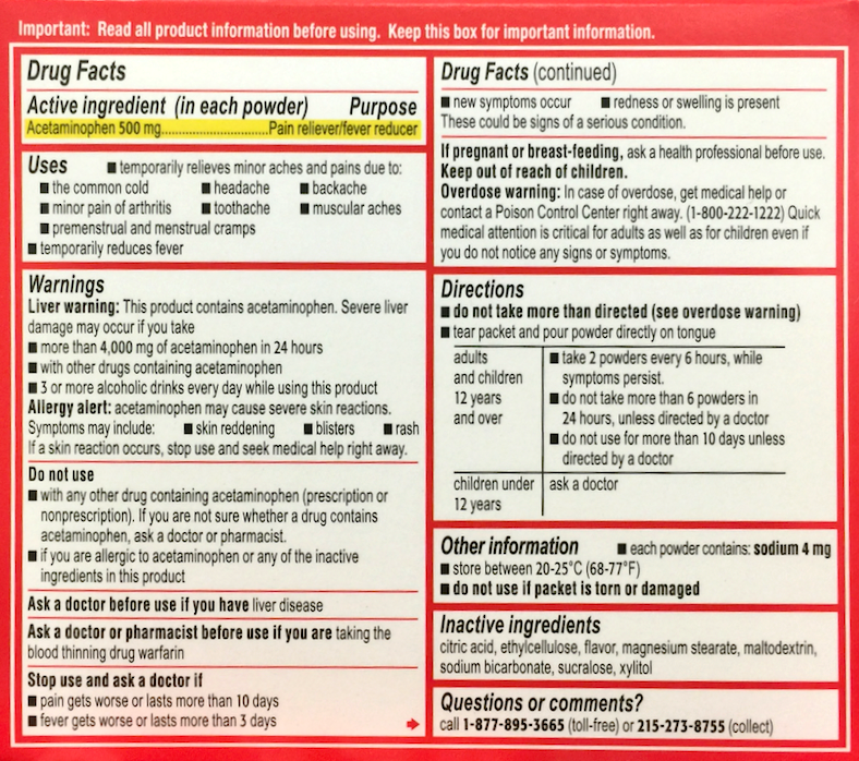 타이레놀 아세트아미노펜 500mg 분말 12포 3팩 (36포)