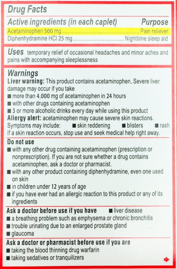 타이레놀 PM 아세트아미노펜 500mg + 수면유도 100정