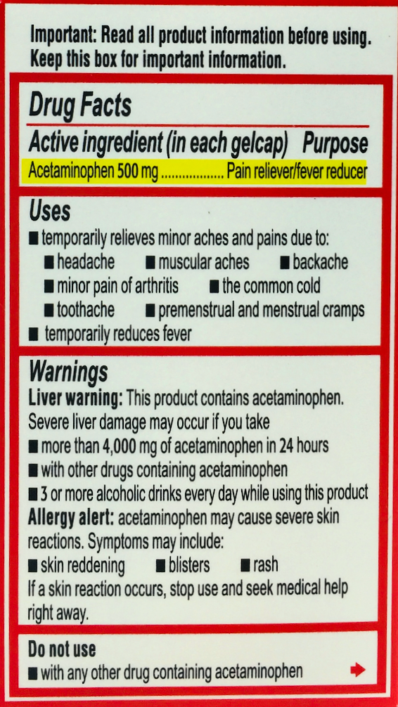 타이레놀 아세트아미노펜 500mg 래피드릴리즈 속방형 젤태블릿 100정