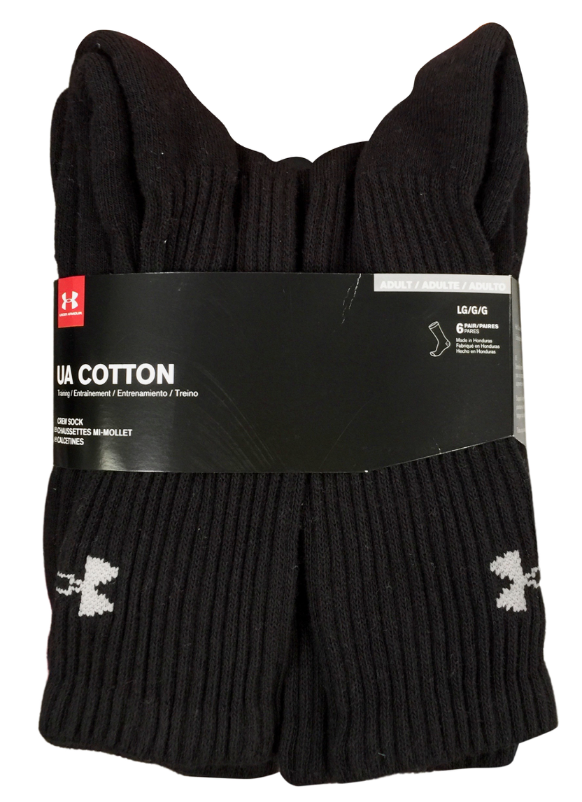 언더아머 Under Armor 유니섹스 면혼방 크루 양말 블랙 라지 6켤레