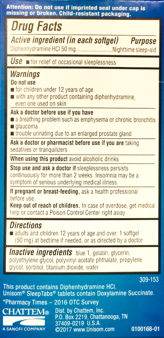 12+ 사노피 유니솜 디펜하이드라민 50mg 슬립젤 60정