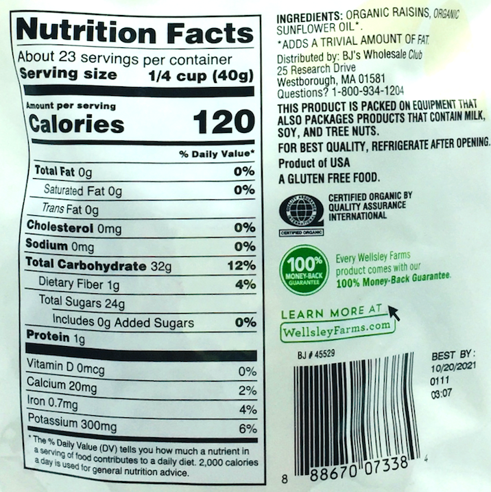 웰슬리팜 유기농 슈가/방부제/황산-프리 건포도 907g