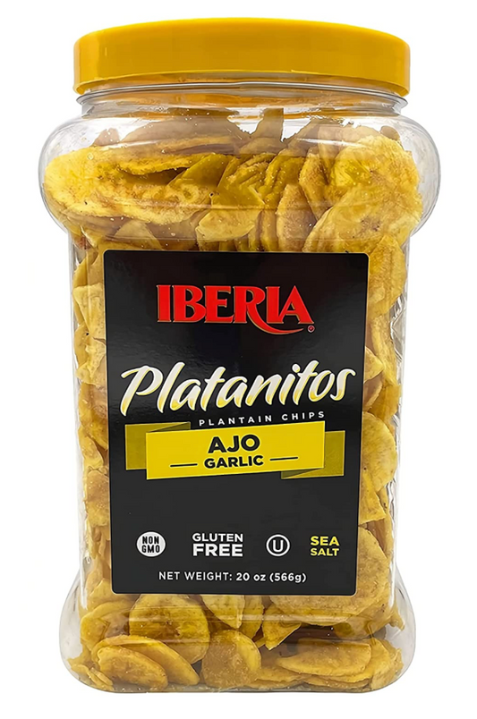 이베리아 Iberia Non-GMO 글루텐-프리 무설탕 아조 (갈릭) 플랜테인 칩 캐니스터 566g