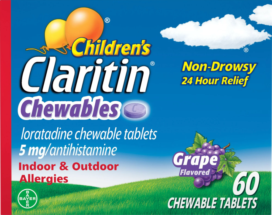 2+ 바이엘 칠드런 클라리틴 로라타딘 5mg 24시간 알러지 릴리프 무색소 츄어블 60정