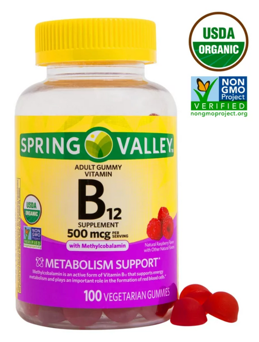스프링밸리 Spring Valley 유기농/Non-GMO 젤라틴-프리 비타민 B12 250mcg 거미 100정