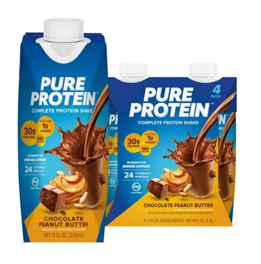 퓨어프로틴 Pure Protein Non-GMO 카페인/글루텐-프리 땅콩버터 프로틴 쉐이크 325ml 4팩 (1.3L) *완전단백질 30g*