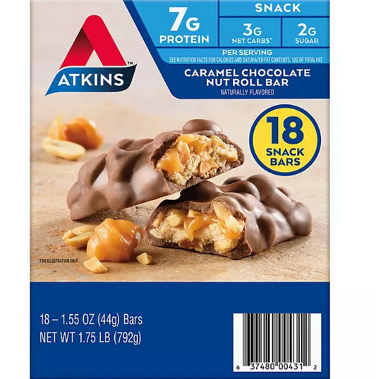 앳킨스 Atkins 케토 무설탕 카라멜 초콜렛 너트롤 프로틴바 18ct (792g) *단백질 7g*