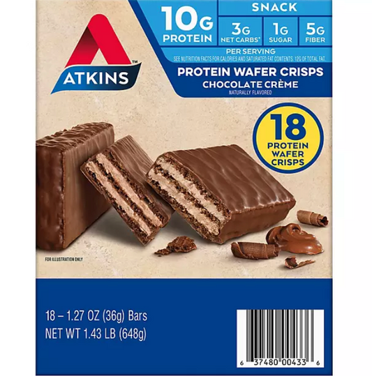 앳킨스 Atkins 케토 무설탕 초콜렛크림 웨하스 크리스프 18ct (648g) *단백질 10g*