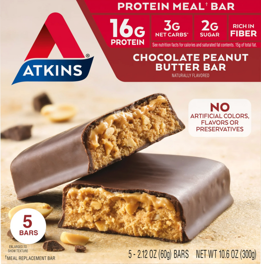 앳킨스 Atkins 케토 무설탕 초콜렛 땅콩버터 프로틴바 5ct (300g)