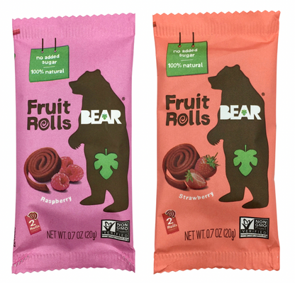 베어 Bear Non-GMO 무설탕 글루텐-프리 스트로베리 & 라즈베리 롤업 20g 12ct (240g)