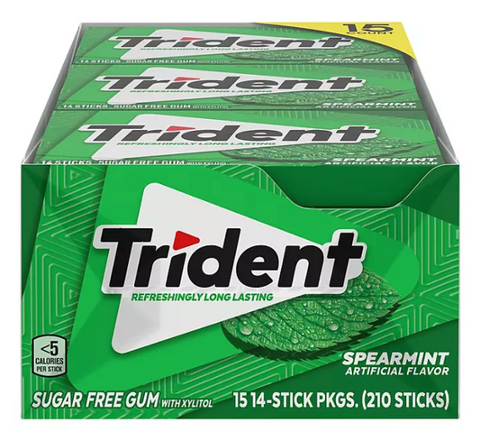 트라이덴트 Trident 스피아민트 무설탕 껌 15팩 (210pc)