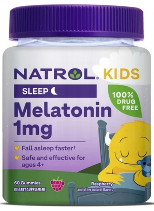 4+ 나트롤 Natrol 약물-프리 키즈 멜라토닌 0.5mg 수면유도 거미 60정