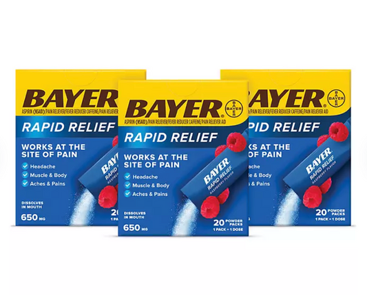 바이엘 Bayer 아스피린 650mg 래피드 릴리프 분말 20포 3개 (60포)