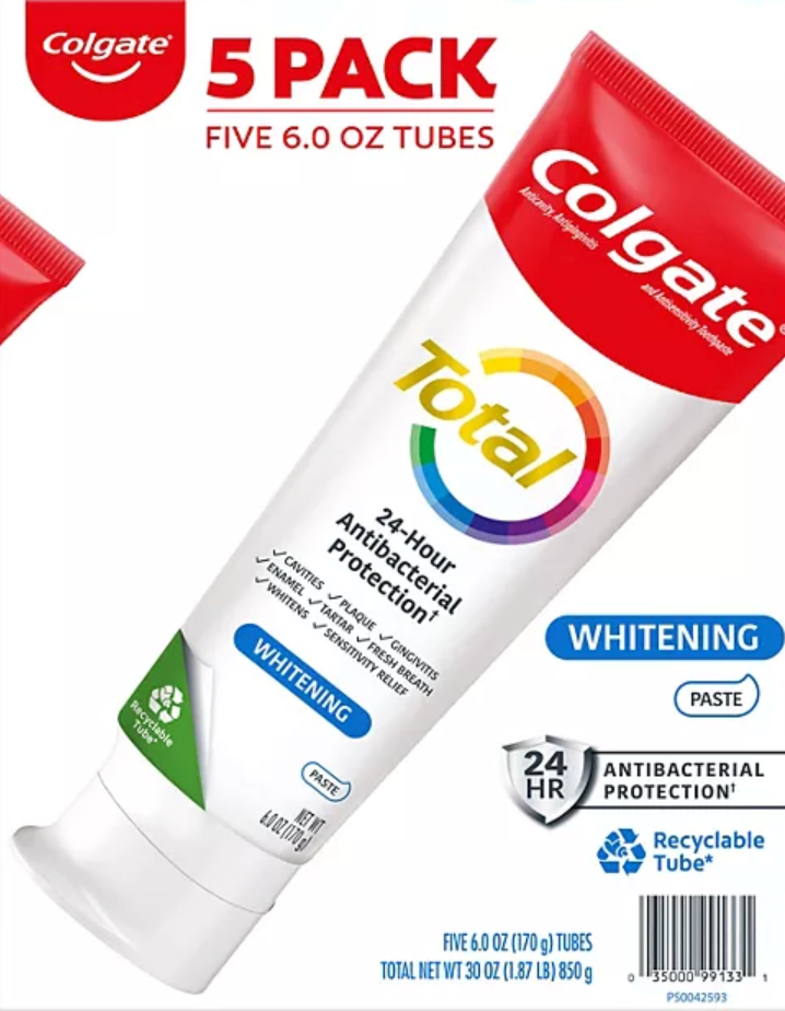 12+ 콜게이트 Colgate 토탈 화이트닝 치약 170g 5개 (850g) *12시간항균/치은염/시린이*