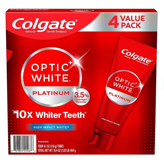 2+ 콜게이트 Colgate 옵틱화이트 플라티넘 하이임팩트 미백 치약 116g 4개 (464g) *과산화수소 3.5%*