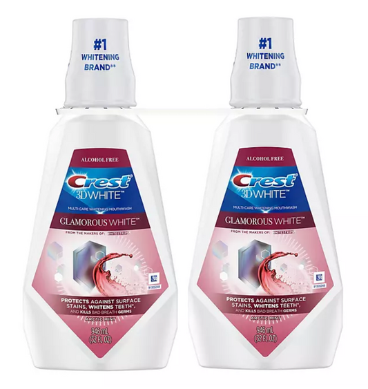 12+ P&G 크레스트 Crest 3D 화이트 글래머러스 화이트 무알콜 구강청결제 946ml 2병 (1.89L)