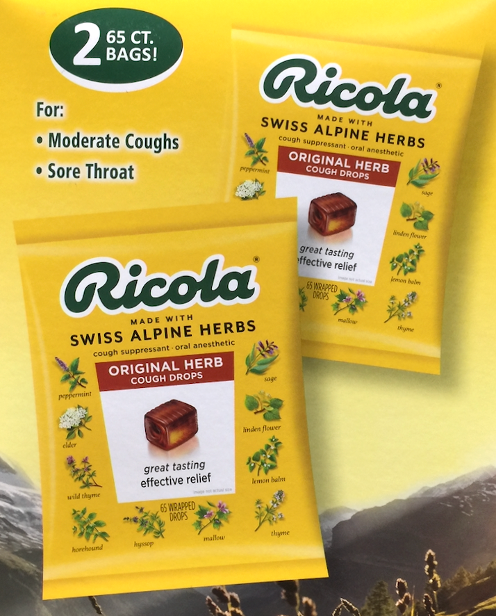 6+ 리콜라 Ricola GMO-프리 오리지널 기침 드롭 65pc 2개 (130pc)