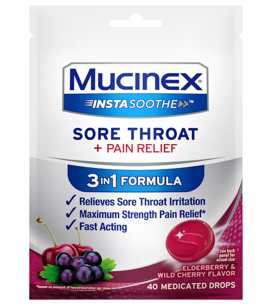 6+ 뮤시넥스 Mucinex 3-in-1 인후통 목캔디 Wild Cherry 개별포장 40pc