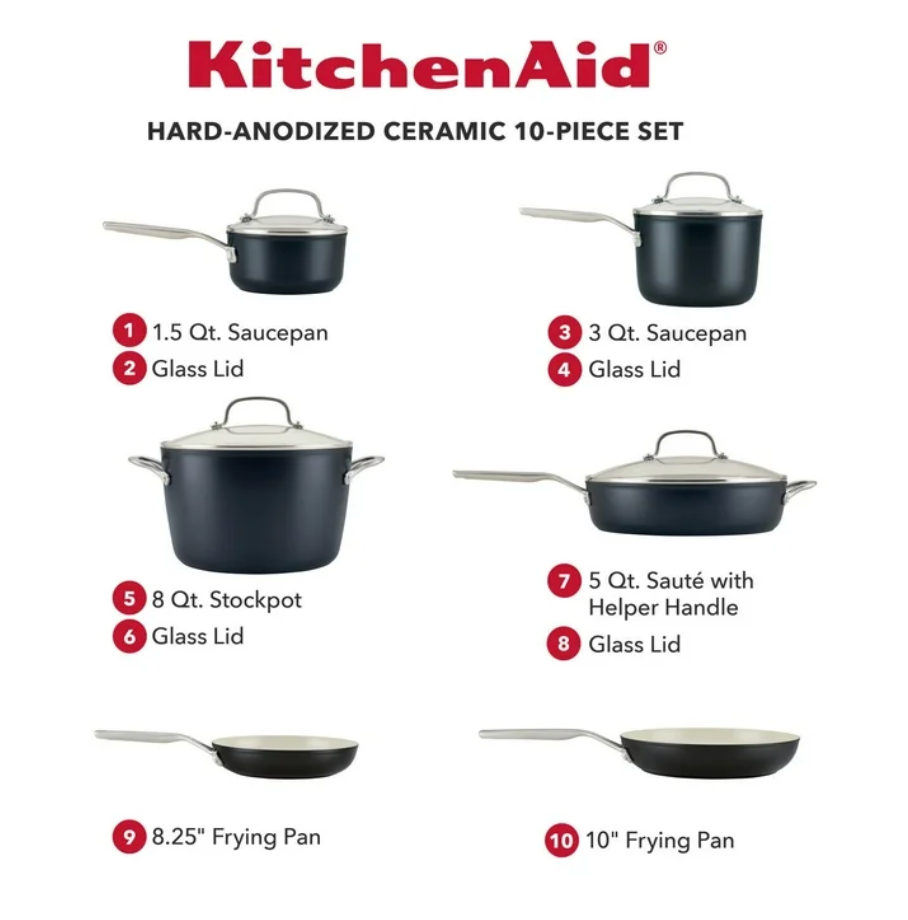 키친에이드 KitchenAid 하드 아노다이즈드 논스틱 쿡웨어 세트 10pc