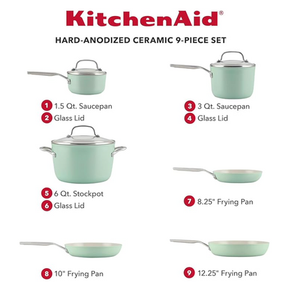키친에이드 KitchenAid 하드 아노다이즈드 논스틱 쿡웨어 세트 9pc (4색상)