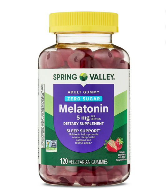 스프링밸리 Spring Valley Non-GMO 약물-프리 멜라토닌 2.5mg 수면유도 젤라틴-프리 무설탕 거미 120정
