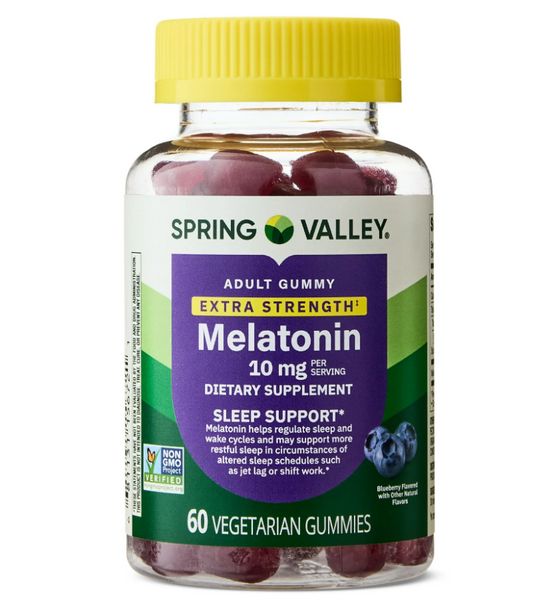 스프링밸리 Spring Valley Non-GMO 약물-프리 멜라토닌 5mg 수면유도 젤라틴-프리 거미 60정