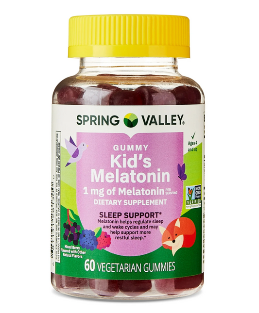 4+ 스프링밸리 Spring Valley Non-GMO 약물-프리 멜라토닌 1mg 수면유도 젤라틴-프리 거미 60정