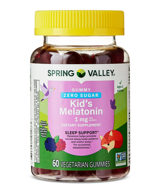 4+ 스프링밸리 Spring Valley Non-GMO 약물-프리 멜라토닌 1mg 수면유도 젤라틴-프리 무설탕 거미 60정