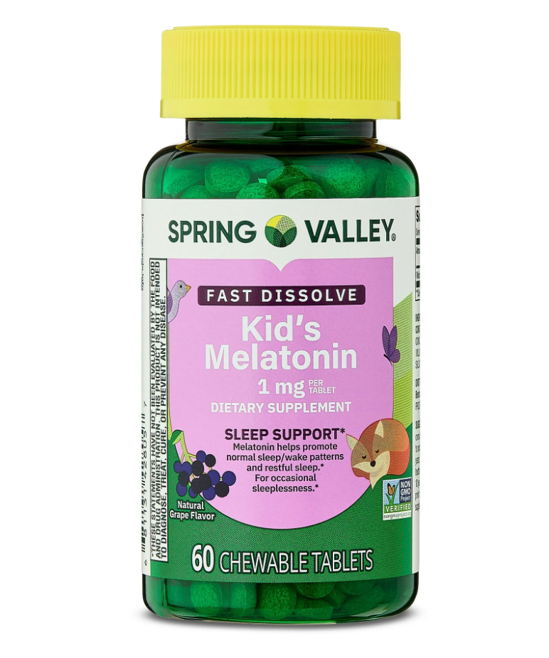 3+ 스프링밸리 Spring Valley Non-GMO 약물-프리 멜라토닌 1mg 수면유도 츄어블 60정