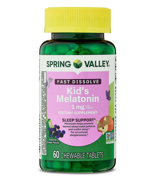 3+ 스프링밸리 Spring Valley Non-GMO 약물-프리 멜라토닌 1mg 수면유도 츄어블 60정