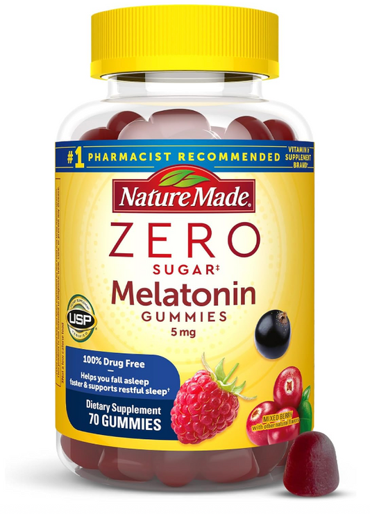 네이처메이드 Nature Made 약물-프리 멜라토닌 5mg 수면유도 무설탕 거미 70정