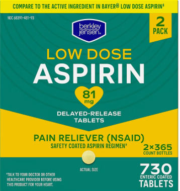 버클리젠슨 아스피린 81mg 365정 2병 (730정)