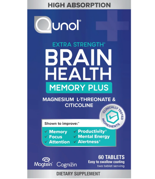 큐놀 브레인헬스 메모리 플러스 고흡수율 카페인/약물-프리 기억력•주의력 향상 60정 (30일)