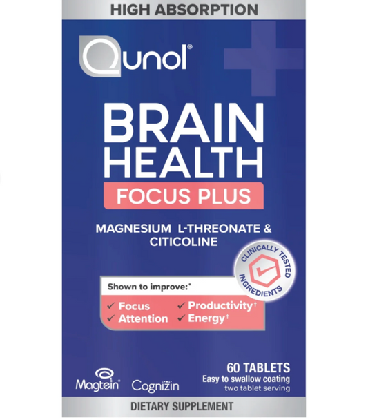 큐놀 브레인헬스 메모리 플러스 고흡수율 카페인/약물-프리 집중력•주의력 향상 60정 (30일)