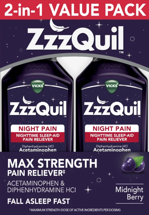 P&G 지퀼 나이트페인 디펜하이드라민 50mg + 아세트아미노펜 수면유도 진통제 시럽 354ml 2병