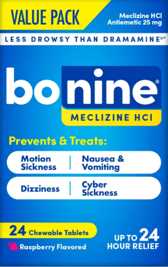 12+ 보닌 메클리진 25mg 레스-드라우지 24시간 멀미 현기증 구토감 완화 츄어블 24정