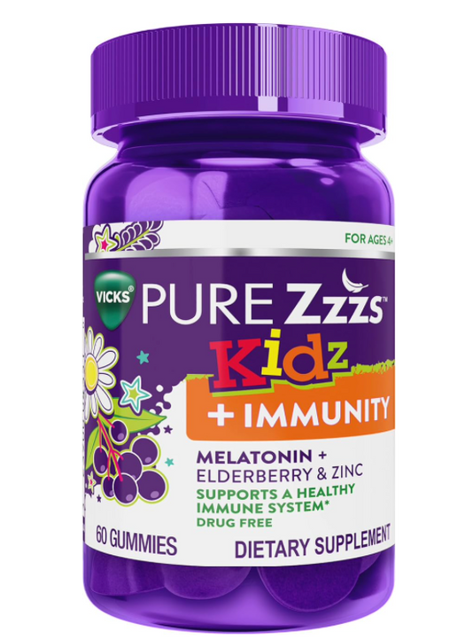 4+ P&G 지퀼 키즈 슬립 약물-프리 멜라토닌 0.5mg 수면유도 + 면역 젤라틴-프리 거미 60정