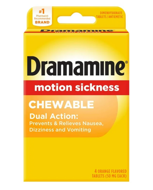 2+ 드라마민 디펜히드리네이트 50mg 듀얼액션 멀미약 츄어블 4정 2팩 (8정)