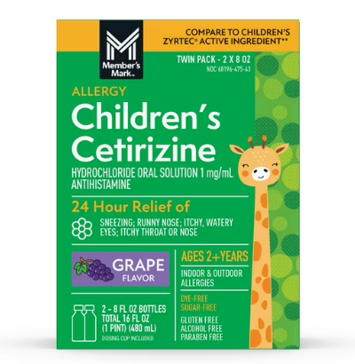 6+ 멤버스마크 칠드런 세티리진 HCI 5mg 24시간 알러지 릴리프 시럽 240ml 2개 (480ml)