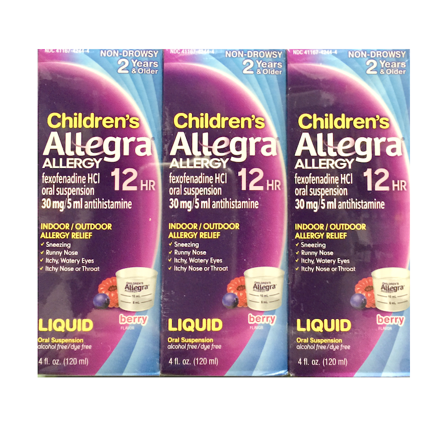 어린이 알레그라 펙소페나딘 30mg/5mL 12시간 알레르기 완화 현탁액 120mL 3병 (총 360mL)