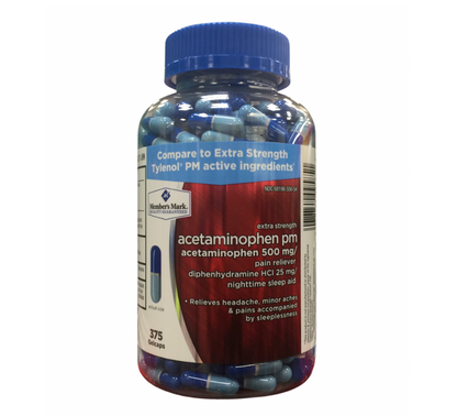 멤버스마크 PM 야간용 진통·수면보조 아세트아미노펜 500mg + 디펜히드라민염산염 25mg 젤캡 375정