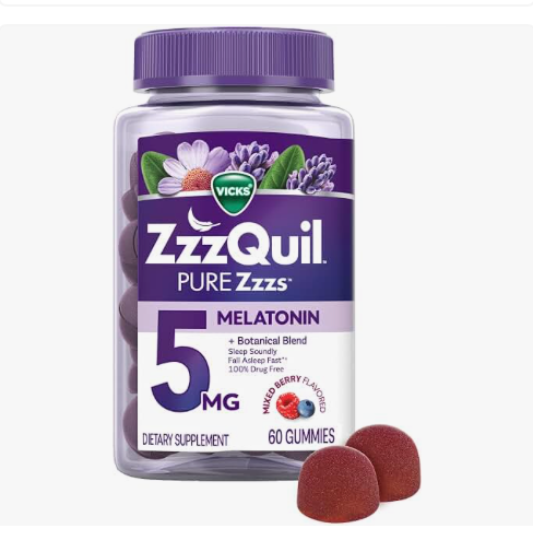 지퀼 퓨어지스 멜라토닌 5mg + 허브블렌드 수면지원 구미 60정