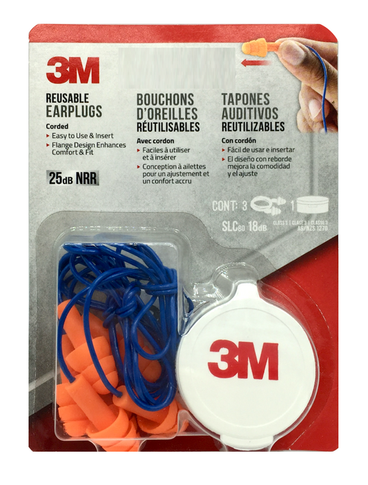 3M 이어플러그 (귀마개) NRR 25dB 재사용 6pc + 휴대용 케이스