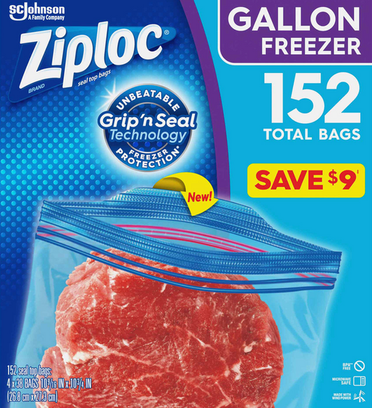 집락 Ziploc BPA-프리 지퍼백 냉동고 대형 26 x 27cm 38매 4ct (152매)