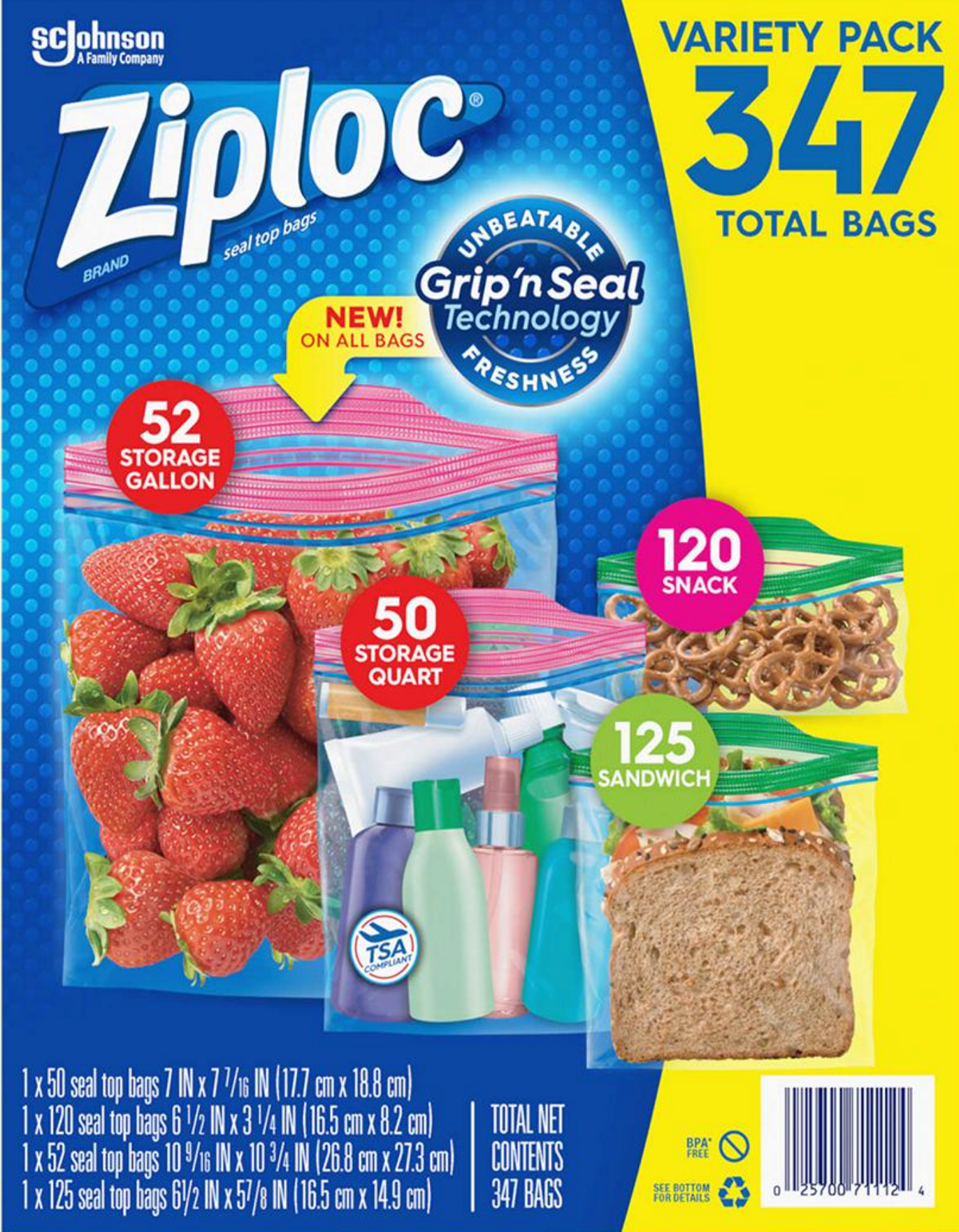 집락 Ziploc BPA-프리 지퍼백 4종 347매